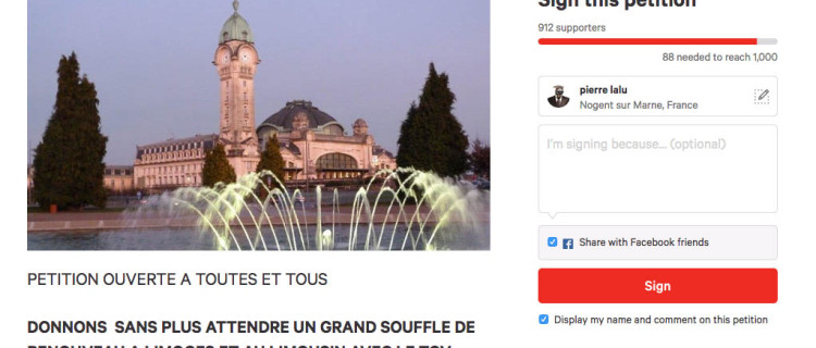 Petition ligne paris limoges