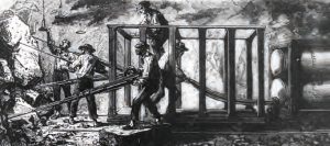 Il était une fois dans La Vie du Rail 127) Deux ans après la catastrophe du Mont-Blanc (2nde partie) 5 La machine perforatrice de G. Someiller en pleine action sous le Mont-Cenis. © Collection LVDR