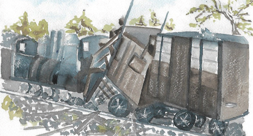 Roman. Le Train 3433 pour Cherbourg, destins brisés le long de la voie ferrée 2 Chaque chapitre est introduit par une illustration réalisée à l'aquarelle.