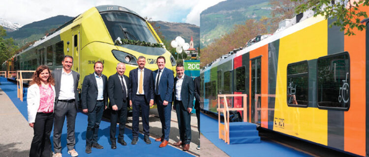 Alstom présentait le 4 mai 2025 le Coradia Stream ETR 160 00A de STA à Malles Venosta, gare terminus de la ligne Vinschger Bahn (4 mai 2025).