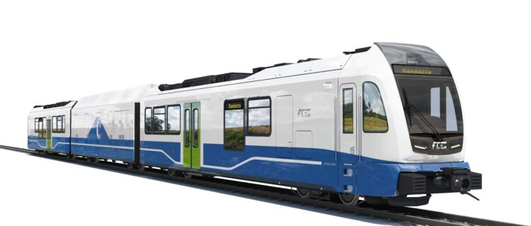 Impression d’artiste d’une future rame automotrice à hydrogène pour Ferrovia Circumetnea (9 octobre 2025)