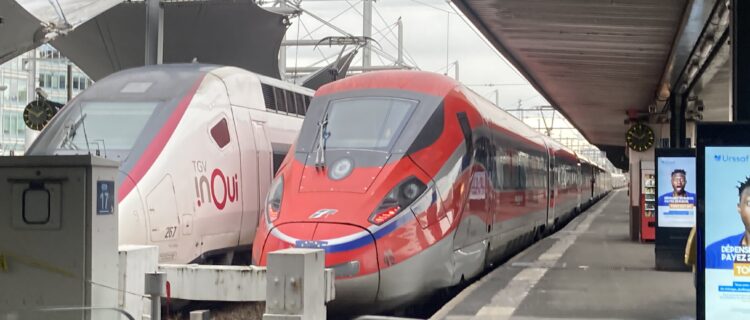 Les FS commandent 19 Frecciarossa supplémentaires 2 IMG 0348 : La Frecciarossa n° 48 de Trenitalia stationne à Paris gare de Lyon à côté de la rame TGV Duplex 267 (25 décembre 2022) Crédit photo : Luc Levert