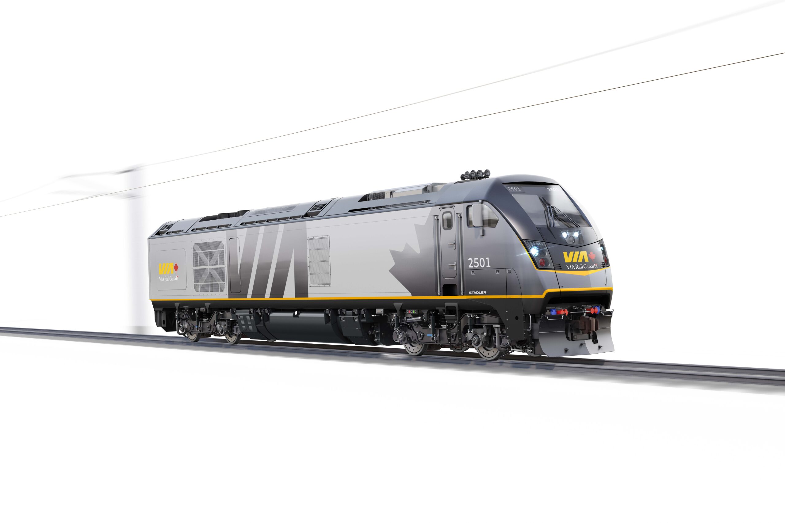 Le Canada : Via Rail commande 45 locomotives hybrides à Stadler 1 Impression d’artiste d’une future locomotive hybride pour Via Rail Crédit photo : Stadler Rail