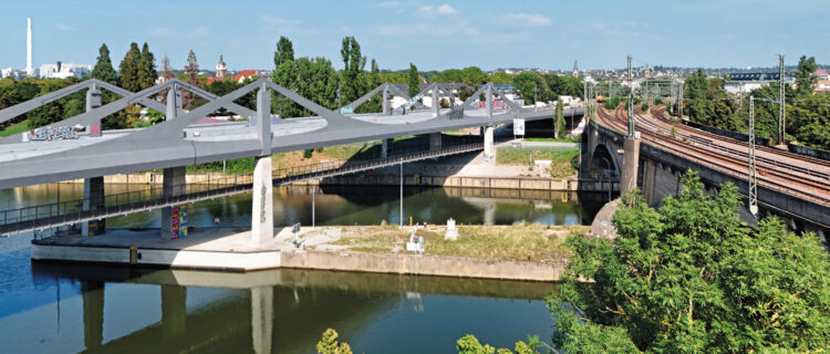 Stuttgart 21 : le grand chantier allemand reporté à 2033 2 Le nouveau pont sur le Neckar de la ligne de la S-Bahn Stuttgart-Bad Cannstatt - Mittnachtstraße, en cours de construction dans le cadre de Stuttgart 21 ; à droite on aperçoit le pont de la ligne actuelle Stuttgart-Bad Cannstatt - Stuttgart Hbf (14 août 2025).