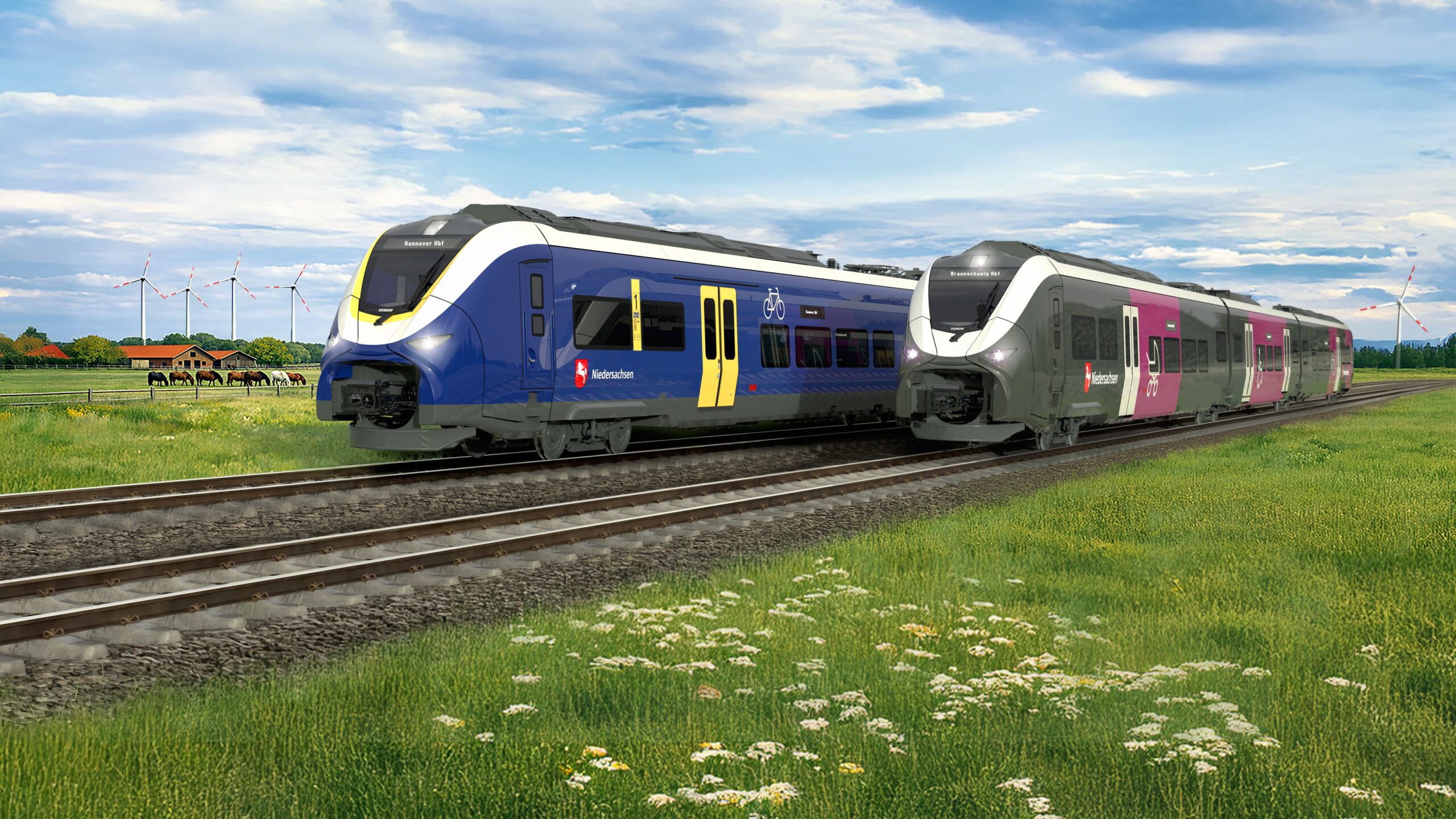 Allemagne : 113 Mireo Plus B pour la Basse-Saxe 2 Impression d'artiste des futures Mireo Plus B, à gauche pour la Basse-Saxe, à droite pour le Grand-Brunswick (15 octobre 2026) Crédit photo : Siemens Mobility