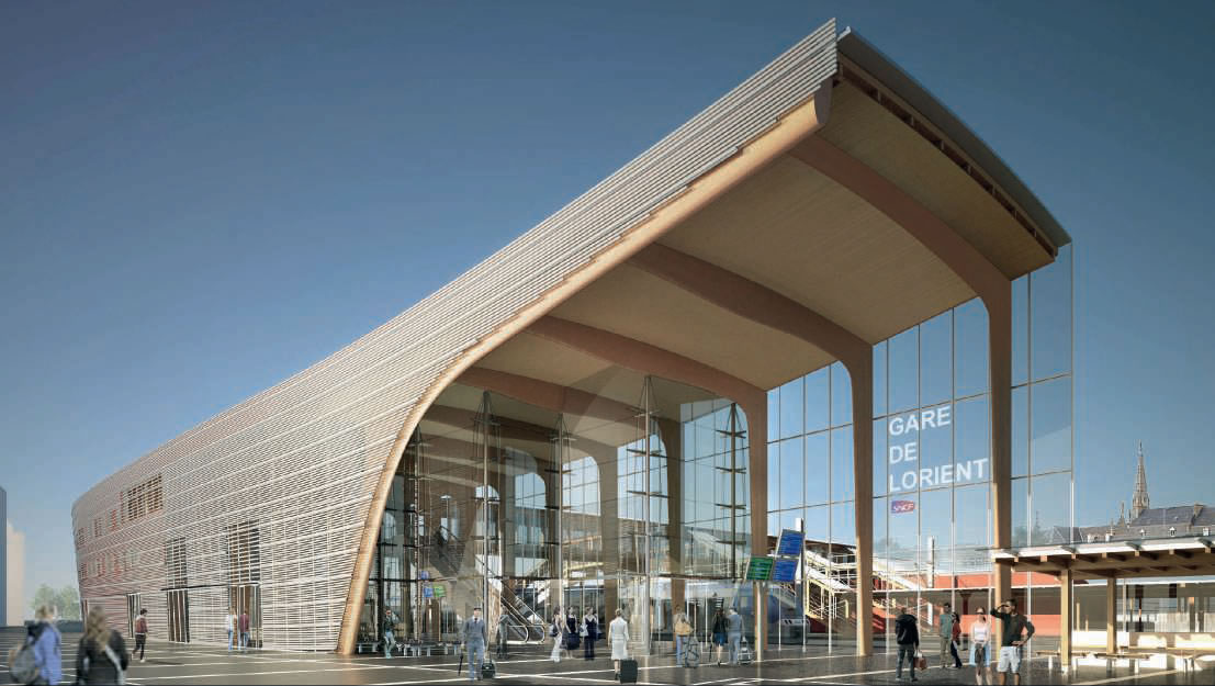 Le projet de PEM de Lorient : perspective extérieure de la façade sud-est.