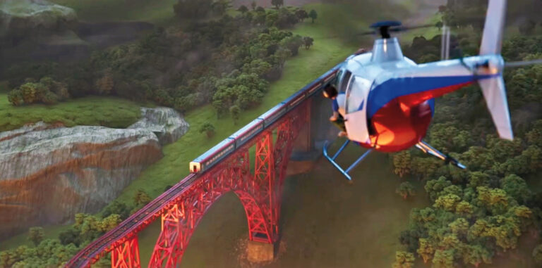 Falcon Express, un train fou et des animaux en détresse 2 Moment de tension quand le train fou doit franchir un pont historique.