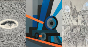 Fisaic. La Grèce a accueilli la 35ᵉ exposition-concours d'arts graphiques des cheminots artistes amateurs 3 L’oeil (Jean-Marc Genevrier). A droite : Départ numéro 0 (Martine Mouton).
