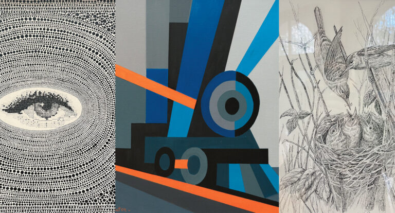 Fisaic. La Grèce a accueilli la 35ᵉ exposition-concours d'arts graphiques des cheminots artistes amateurs 8 L’oeil (Jean-Marc Genevrier). A droite : Départ numéro 0 (Martine Mouton).
