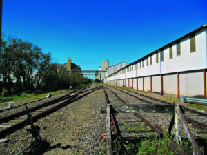 L’ancienne gare de Sainte-Christie transformée en ITE avec, au fond, les silos de l’entreprise Val de Gascogne (6 avril 2014).