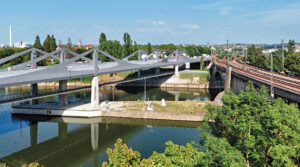 Stuttgart 21 : le grand chantier allemand reporté à 2033 13 Le nouveau pont sur le Neckar de la ligne de la S-Bahn Stuttgart-Bad Cannstatt - Mittnachtstraße, en cours de construction dans le cadre de Stuttgart 21 ; à droite on aperçoit le pont de la ligne actuelle Stuttgart-Bad Cannstatt - Stuttgart Hbf (14 août 2025).