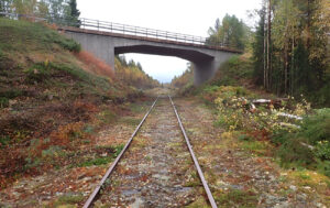 Vue sur une portion de voie défrichée de la ligne Arvidsjaur-Jörn (15 mars 2026) Crédit photo : Luc Levert
